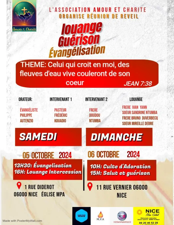 flyer chrétien pour la réunion salut et guérison du 5 et 6 Octobre